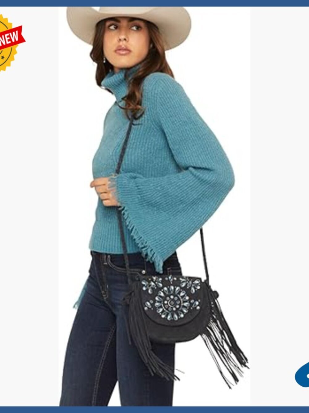 Genuine Leather Crossbody Bag with Embroidered Fringe Detail